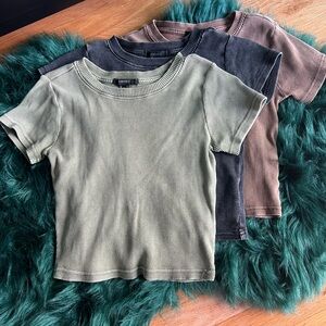 Ribbed T-Shirt Set - Green, Black, and Brown